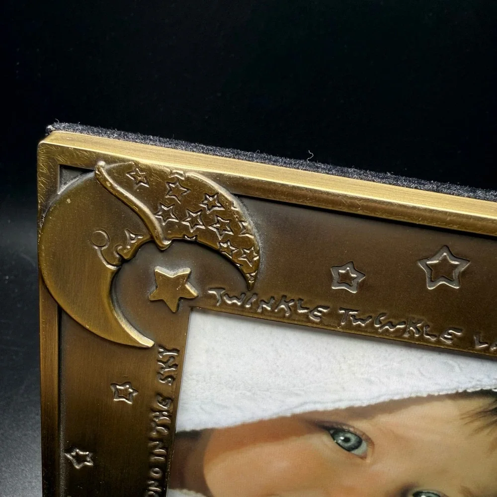 Vintage Burnes 1997 Twinkle Twinkle Little Star Moon Stars Bronze Frame 3.5x5